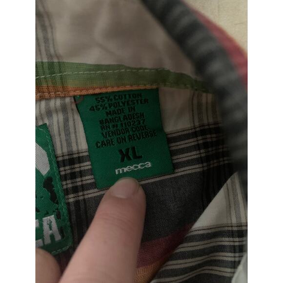 Mecca mens xl plaid button down shirt y2k collared plaid orange red - Picture 5 of 7